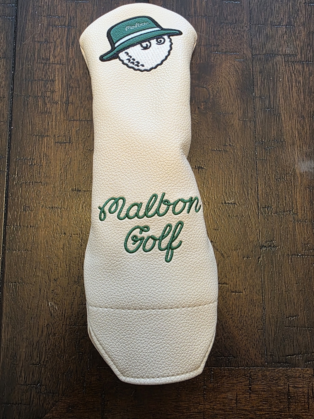 Malbon Golf Cream Headcover with Green Embroidery